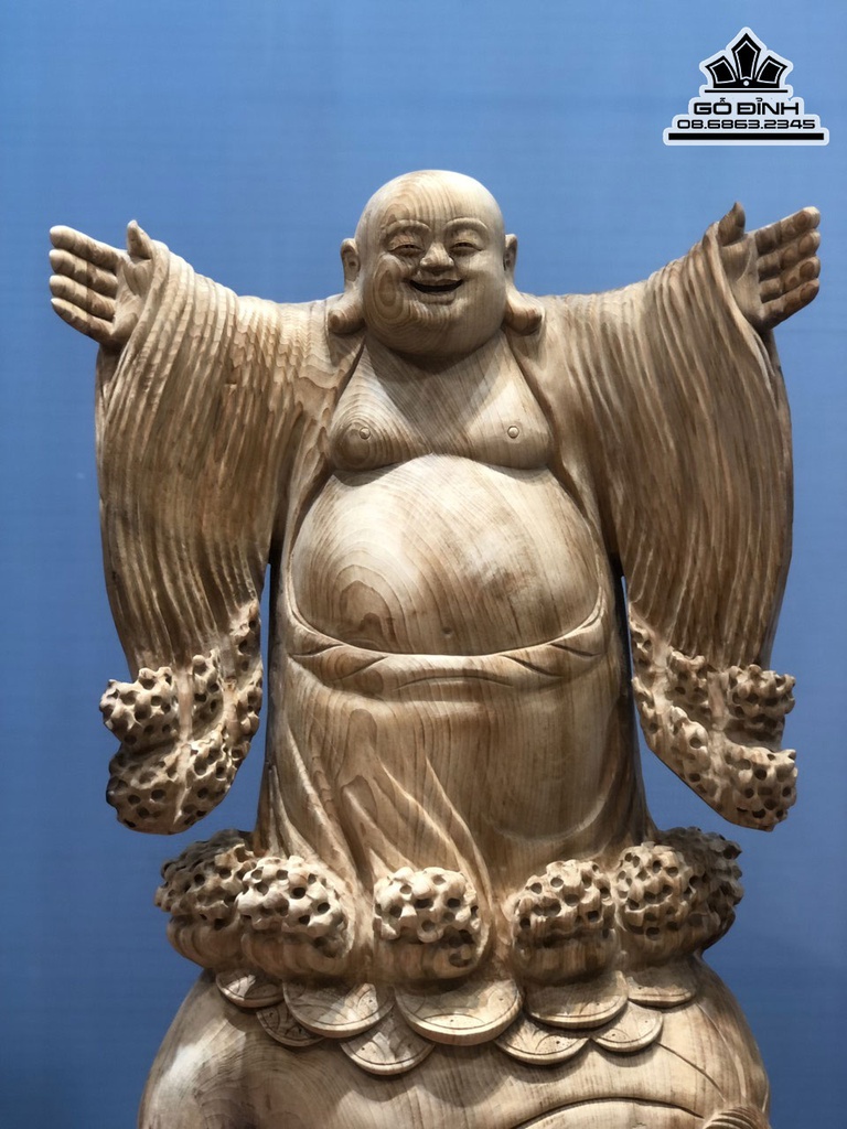 Tượng Phật Di Lặc Nghênh Hỷ Gỗ Ngọc Am Cao 91 Ngang 48 Sâu 27 (cm) 0