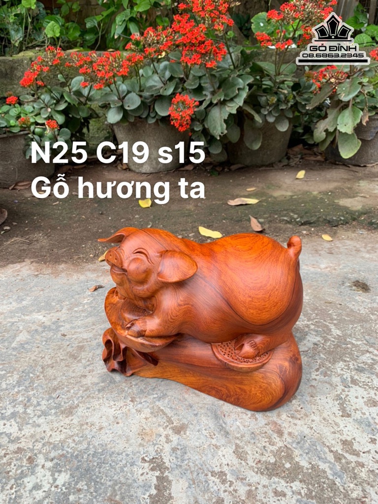 Tượng Heo Gỗ Hương Cao 19 Ngang 25 Sâu 15 (cm) 0