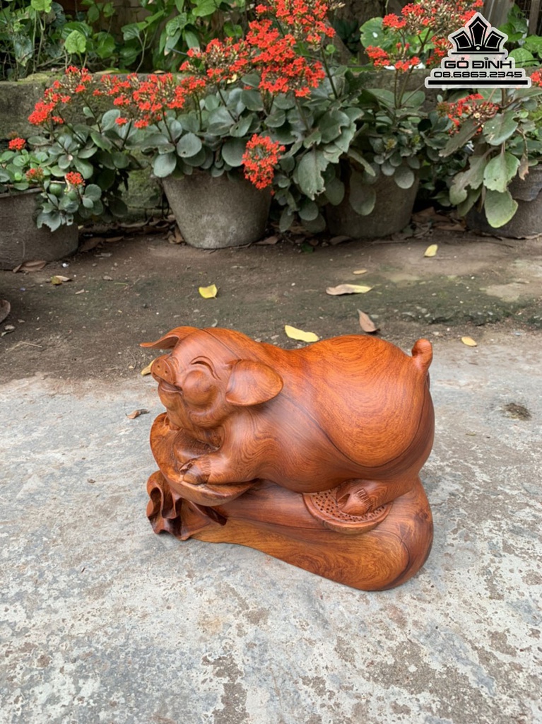 Tượng Heo Gỗ Hương Cao 19 Ngang 25 Sâu 15 (cm) 1