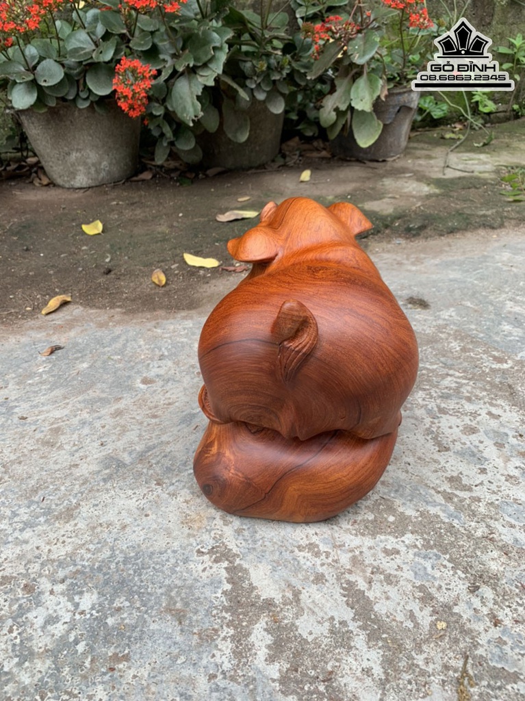 Tượng Heo Gỗ Hương Cao 19 Ngang 25 Sâu 15 (cm) 3