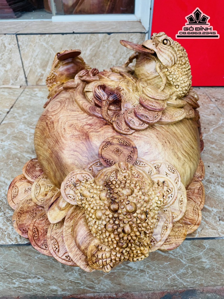 Tượng Cóc (Tam Cóc) Chấn Chum Gỗ Hương Cao 25 Ngang 45 Sâu 35 (cm) 2
