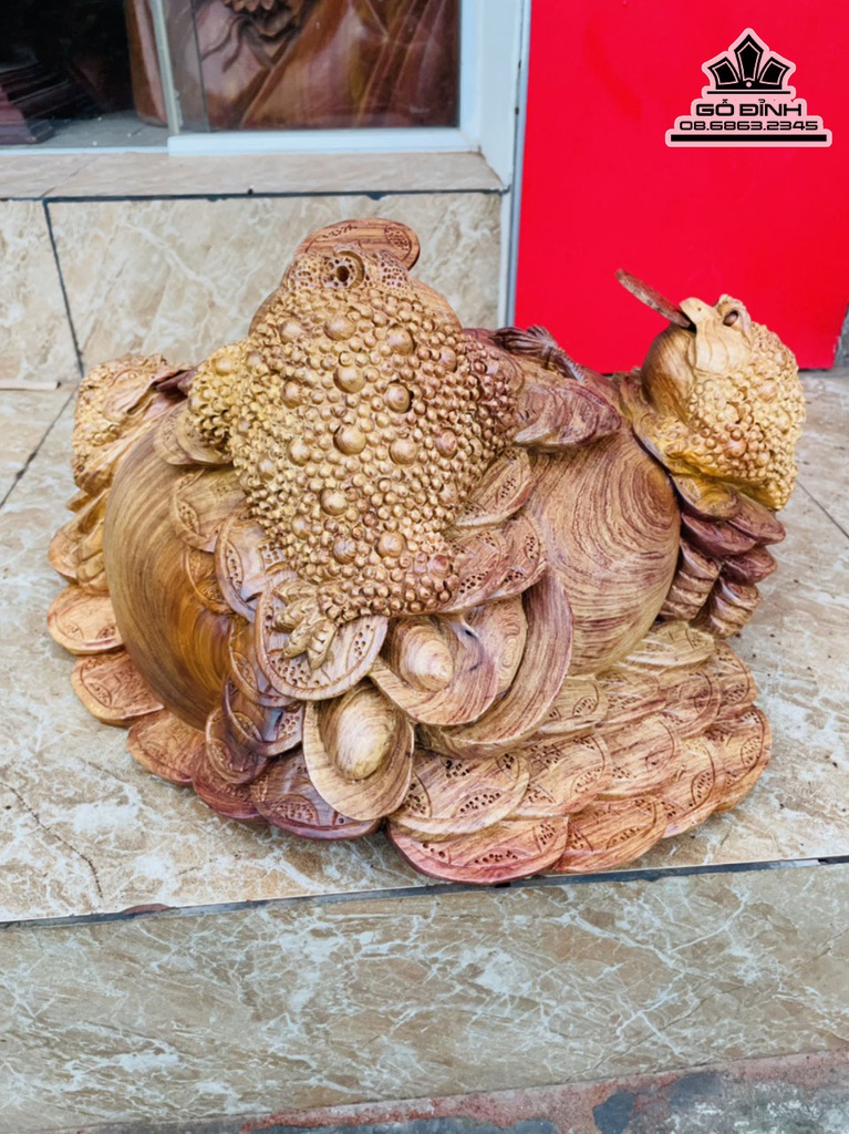 Tượng Cóc (Tam Cóc) Chấn Chum Gỗ Hương Cao 25 Ngang 45 Sâu 35 (cm) 3