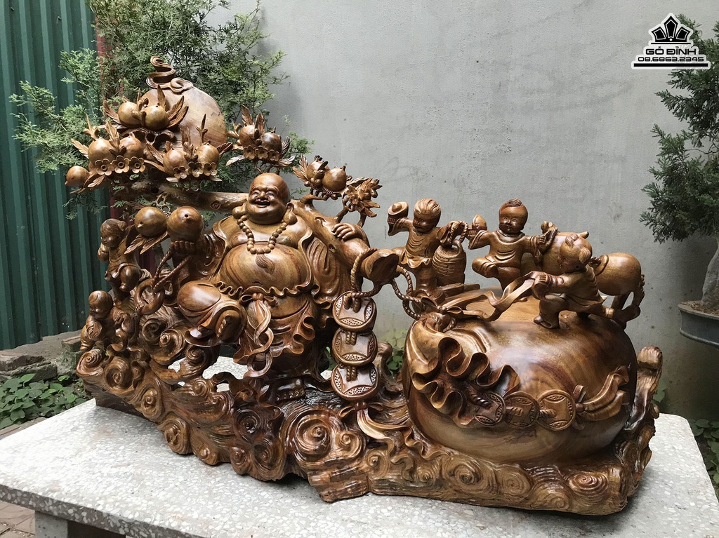 Tượng Phật Di Lặc Gỗ Xá Xị Cao 71 Ngang 110 Sâu 34 (cm) 1