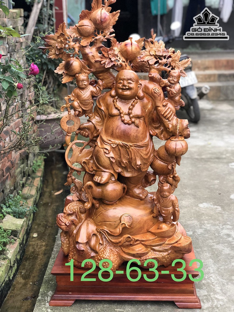 Tượng Phật Di Lặc Tam Phúc Gỗ Hương Cao 128 Ngang 63 Sâu 33 (cm) 0