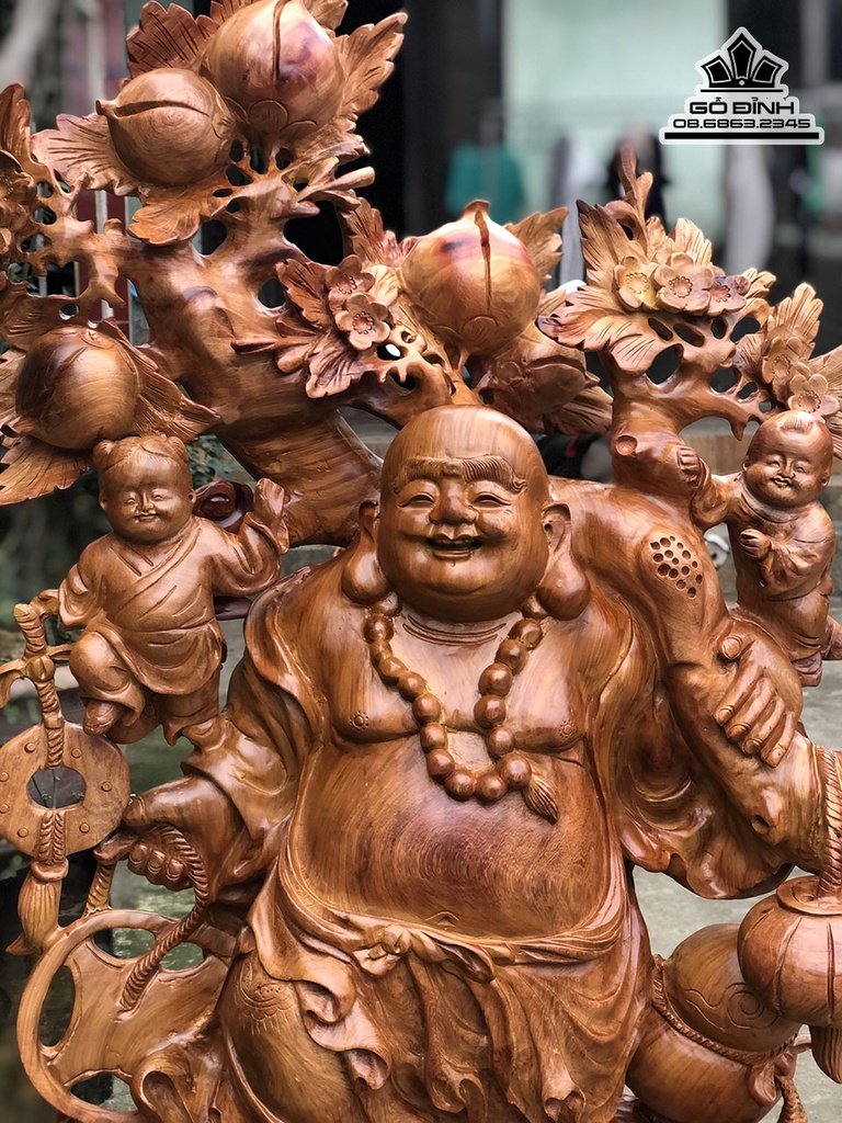 Tượng Phật Di Lặc Tam Phúc Gỗ Hương Cao 128 Ngang 63 Sâu 33 (cm) 1