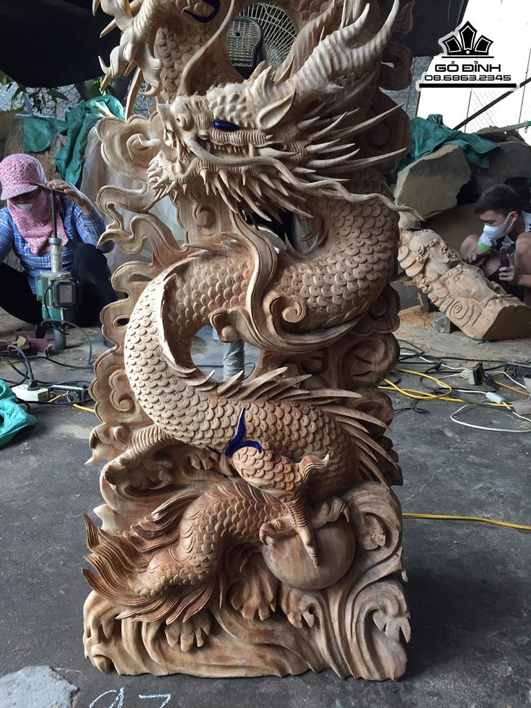 Tượng Rồng Nhất Long Gỗ Ngọc Am Cao 97 Ngang 45 Sâu 15 (cm) 2
