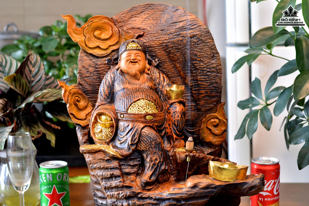 Tượng Thần Tài Gỗ Bách Xanh Cao 48 Ngang 30 Sâu 20 (cm) 0