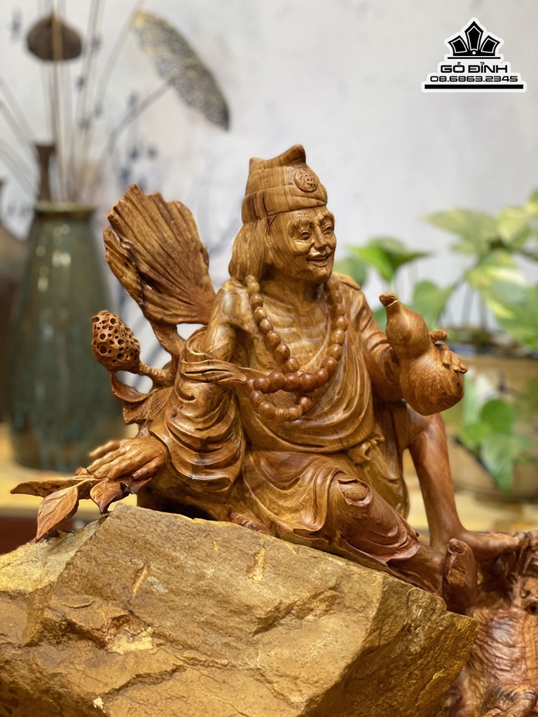 Tượng Tế Công Gỗ Hương Ôm Đá Cao 43 Ngang 43 Sâu 30 (cm) 4