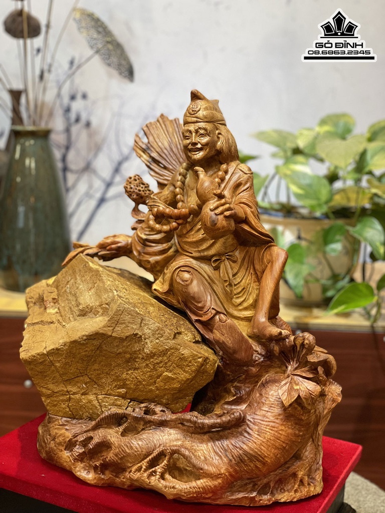 Tượng Tế Công Gỗ Hương Ôm Đá Cao 43 Ngang 43 Sâu 30 (cm) 5