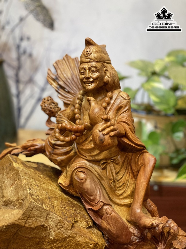 Tượng Tế Công Gỗ Hương Ôm Đá Cao 43 Ngang 43 Sâu 30 (cm) 6
