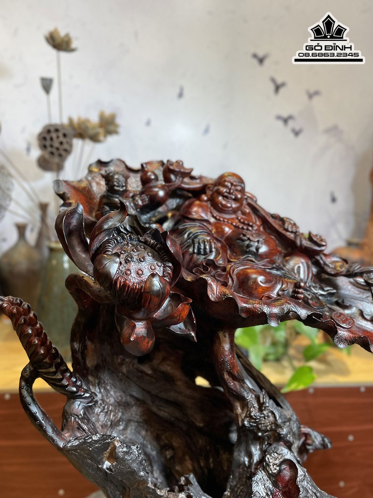 Tượng Phật Di Lặc Ngũ Phúc Gỗ Trắc Cao 60 Ngang 68 Sâu 35 (cm) 4