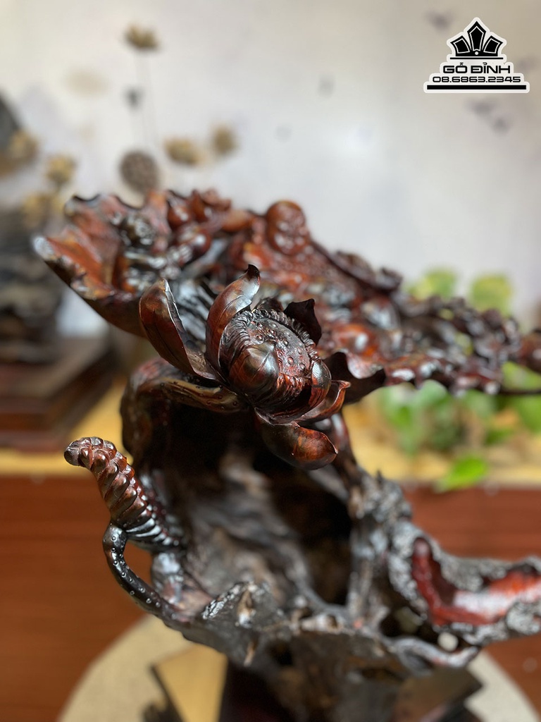 Tượng Phật Di Lặc Ngũ Phúc Gỗ Trắc Cao 60 Ngang 68 Sâu 35 (cm)7