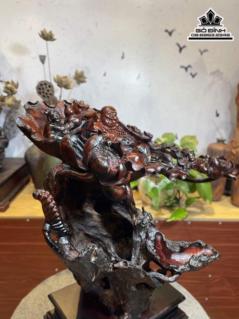 Tượng Phật Di Lặc Ngũ Phúc Gỗ Trắc Cao 60 Ngang 68 Sâu 35 (cm)8