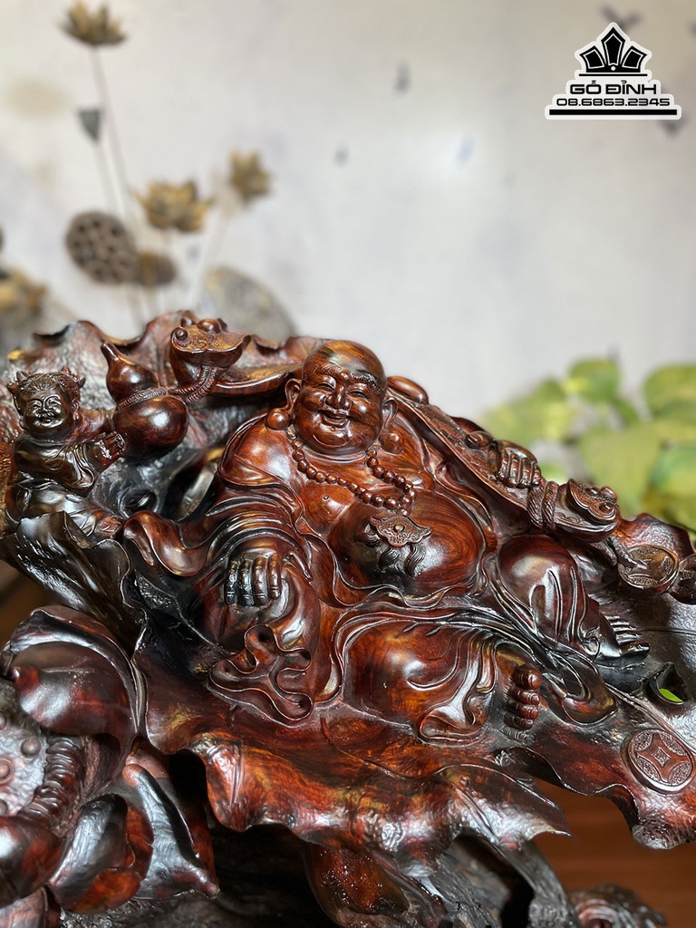 Tượng Phật Di Lặc Ngũ Phúc Gỗ Trắc Cao 60 Ngang 68 Sâu 35 (cm)9