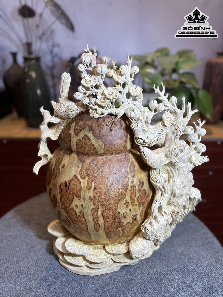 Bình Bông Mai Điểu Gỗ Nu Hương Cao 50 Ngang 39 Sâu 12 (cm) 2