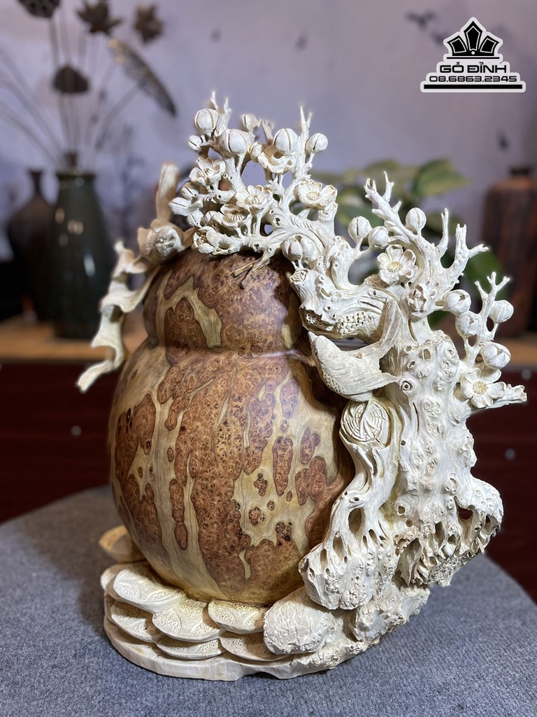 Bình Bông Mai Điểu Gỗ Nu Hương Cao 50 Ngang 39 Sâu 12 (cm) 4