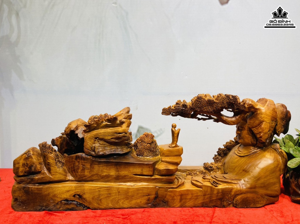 Tượng Nhất Tâm Bái Phật Gỗ Hương Cao 38 Ngang 90 Sâu 31(cm) 0