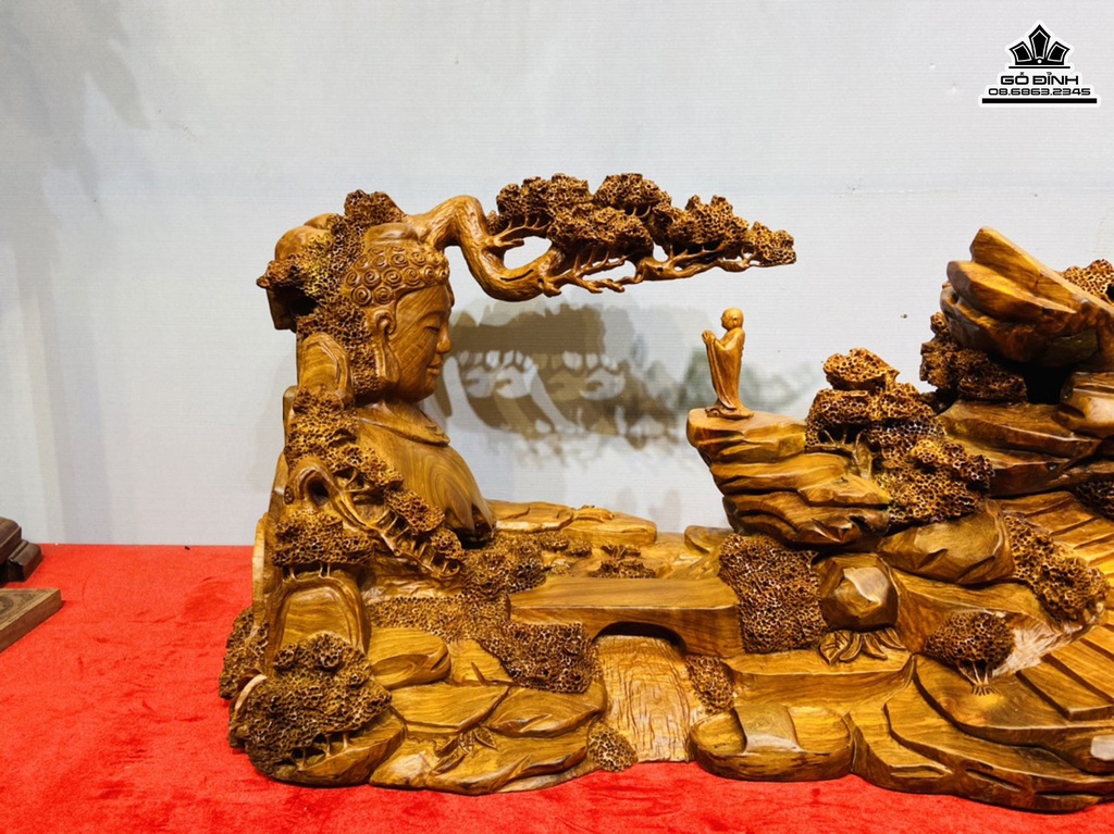 Tượng Nhất Tâm Bái Phật Gỗ Hương Cao 38 Ngang 90 Sâu 31(cm) 1