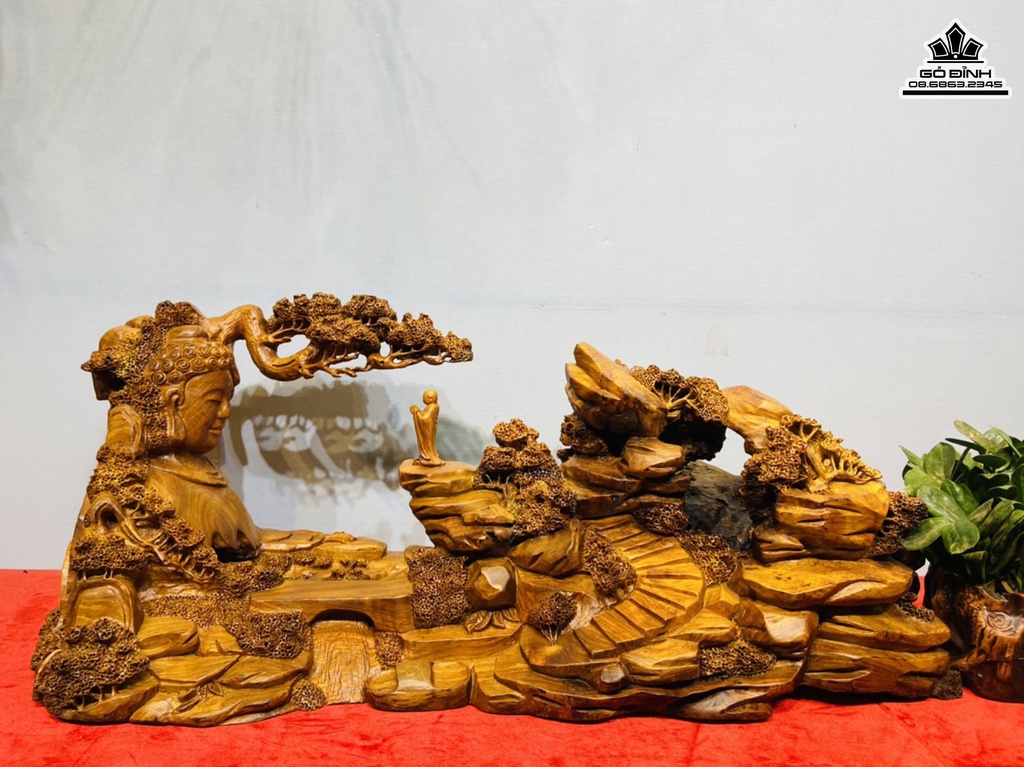 Tượng Nhất Tâm Bái Phật Gỗ Hương Cao 38 Ngang 90 Sâu 31(cm) 2