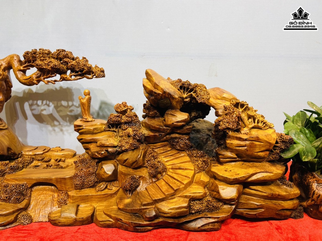 Tượng Nhất Tâm Bái Phật Gỗ Hương Cao 38 Ngang 90 Sâu 31(cm) 3