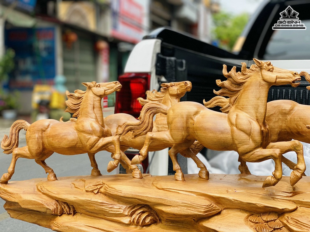 Tượng Ngựa (Bát Mã) Gỗ Ngọc Am Cao 56 Ngang 165 Sâu 40 (cm) 1