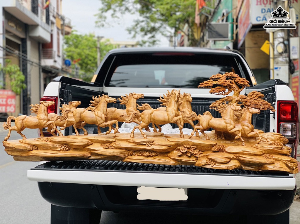 Tượng Ngựa (Bát Mã) Gỗ Ngọc Am Cao 56 Ngang 165 Sâu 40 (cm)3