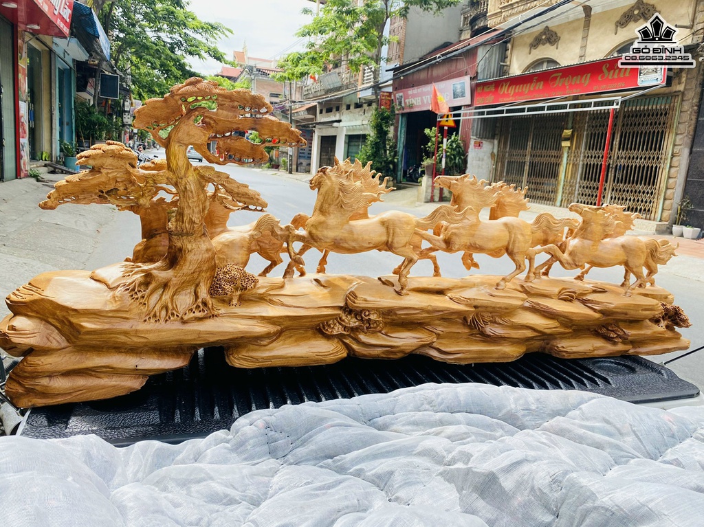 Tượng Ngựa (Bát Mã) Gỗ Ngọc Am Cao 56 Ngang 165 Sâu 40 (cm)4