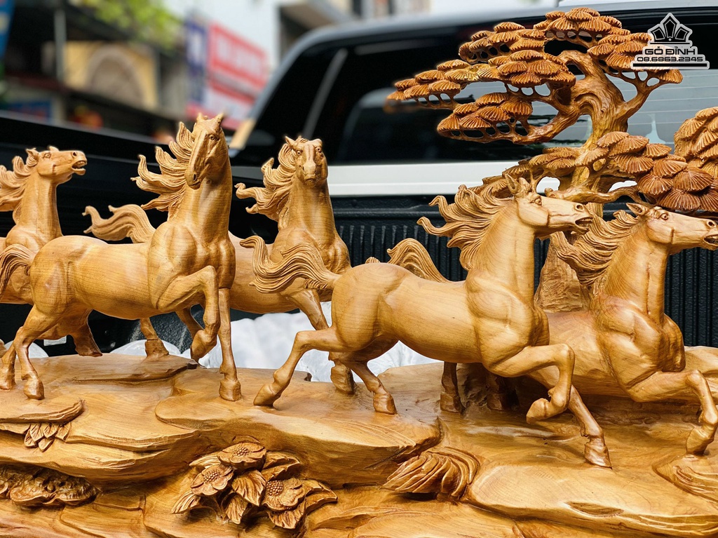 Tượng Ngựa (Bát Mã) Gỗ Ngọc Am Cao 56 Ngang 165 Sâu 40 (cm)6
