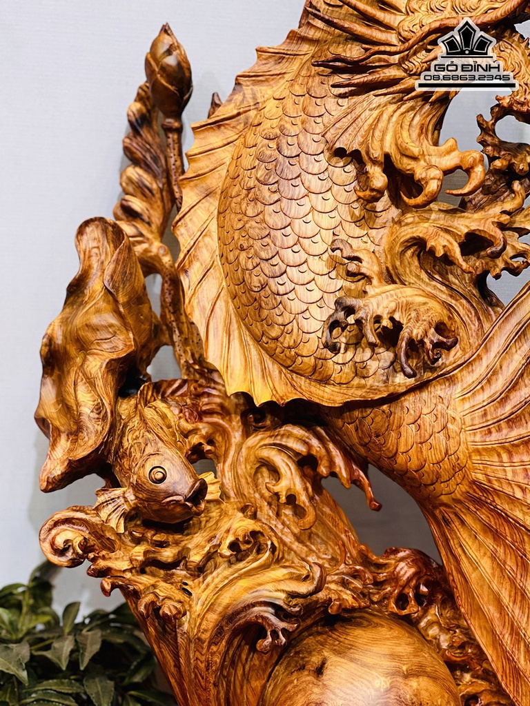 Tượng Cá Hóa Rồng Gỗ Hương Cao 79 Ngang 55 Sâu 25 (cm) 1