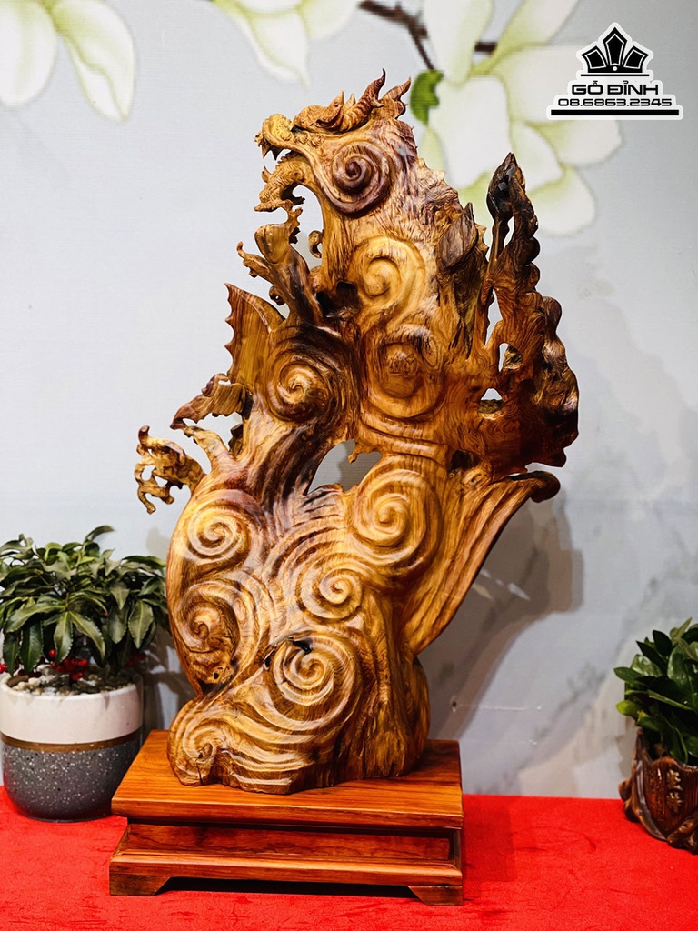 Tượng Cá Hóa Rồng Gỗ Hương Cao 79 Ngang 55 Sâu 25 (cm) 2