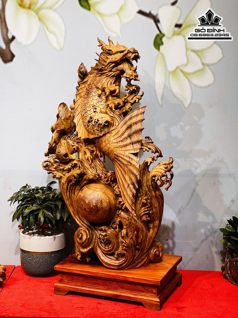 Tượng Cá Hóa Rồng Gỗ Hương Cao 79 Ngang 55 Sâu 25 (cm) 3