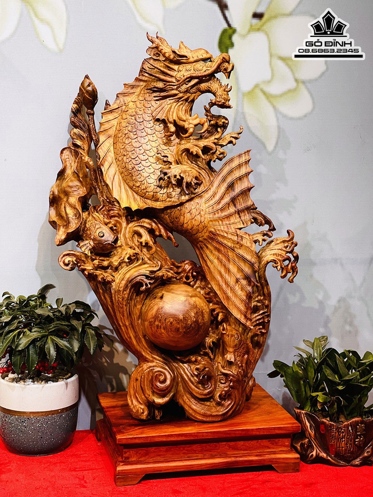 Tượng Cá Hóa Rồng Gỗ Hương Cao 79 Ngang 55 Sâu 25 (cm)4