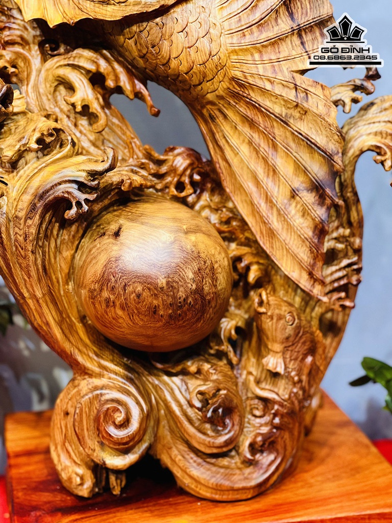 Tượng Cá Hóa Rồng Gỗ Hương Cao 79 Ngang 55 Sâu 25 (cm)5