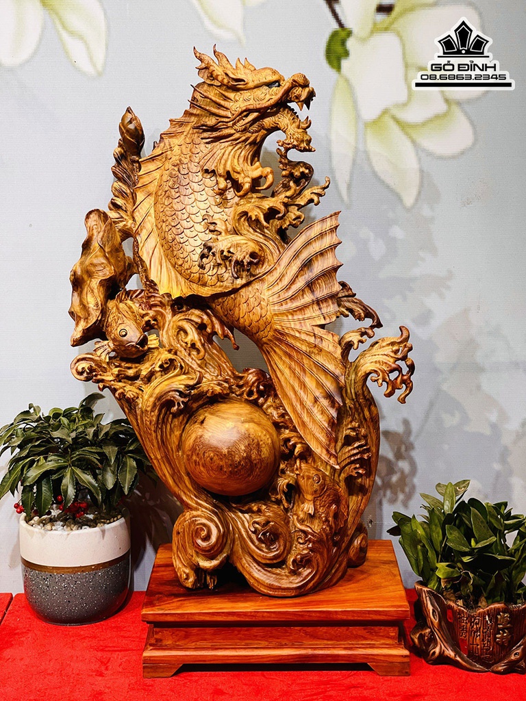 Tượng Cá Hóa Rồng Gỗ Hương Cao 79 Ngang 55 Sâu 25 (cm) 7
