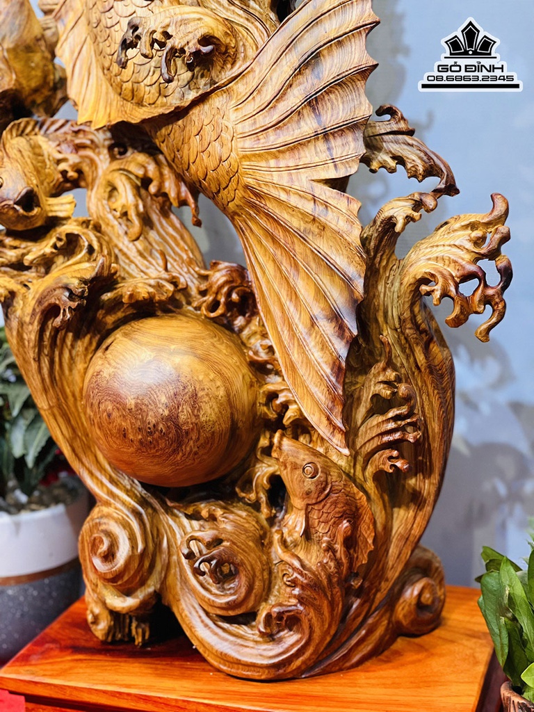 Tượng Cá Hóa Rồng Gỗ Hương Cao 79 Ngang 55 Sâu 25 (cm) 8