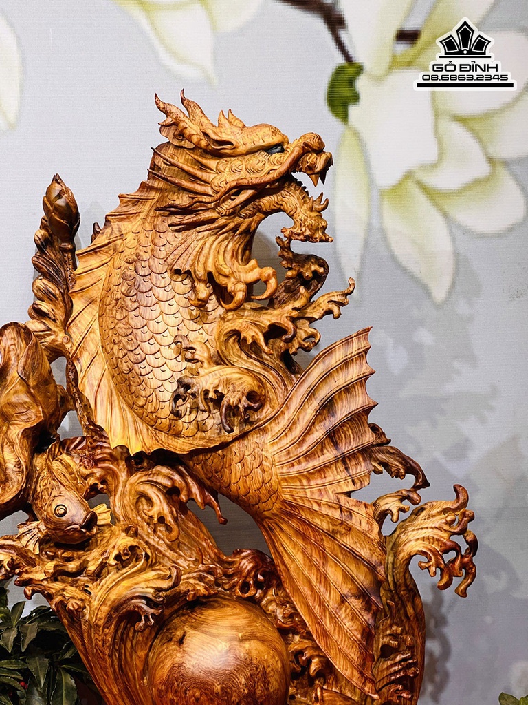 Tượng Cá Hóa Rồng Gỗ Hương Cao 79 Ngang 55 Sâu 25 (cm) 9
