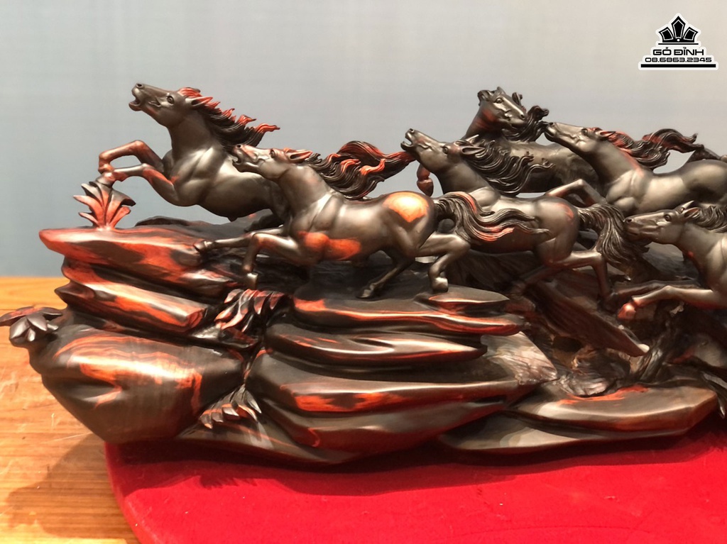 Tượng Ngựa (Bát Mã) Gỗ Trắc Cao 31 Ngang 86 Sâu 30 (cm) 2