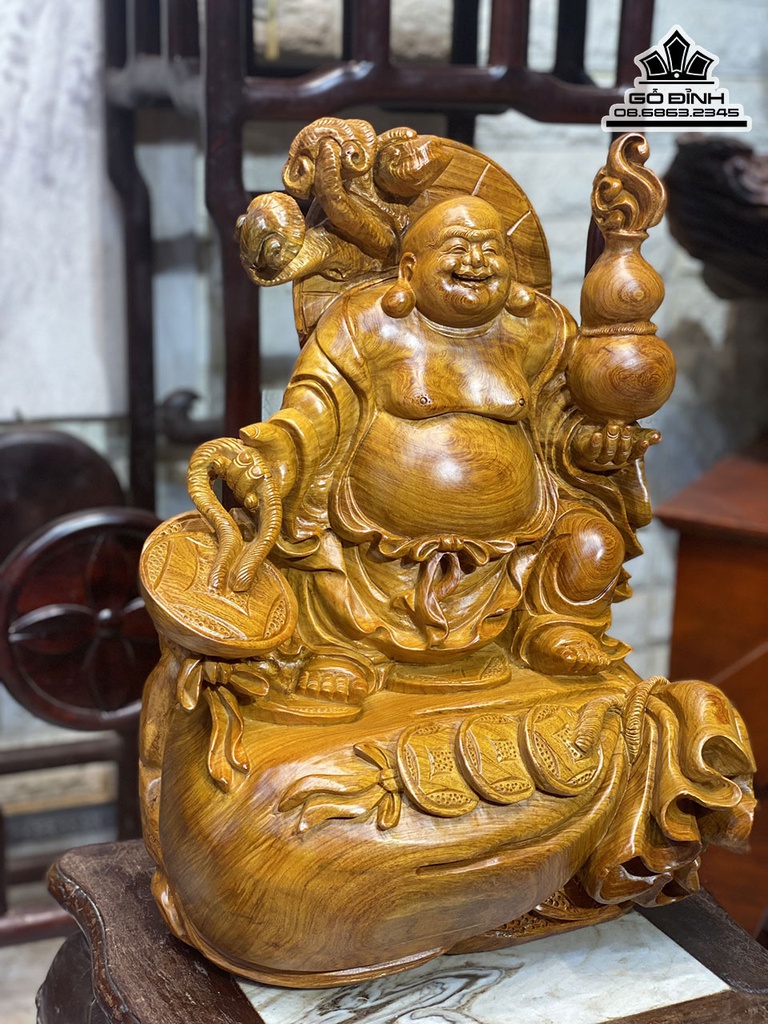 Tượng Phật Di Lặc Gỗ Nu Hương Cao 47 Ngang 35 Sâu 25(cm) 0