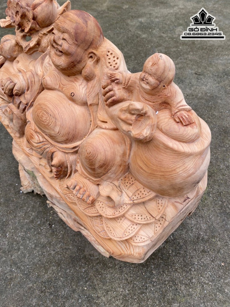 Tượng Phật Di Lặc Gỗ Ngọc Am Cao 26 Ngang 52 Sâu 21(cm) 2