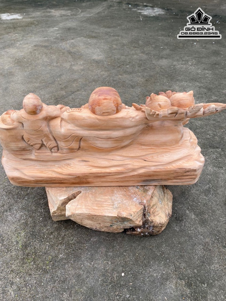 Tượng Phật Di Lặc Gỗ Ngọc Am Cao 26 Ngang 52 Sâu 21(cm) 4