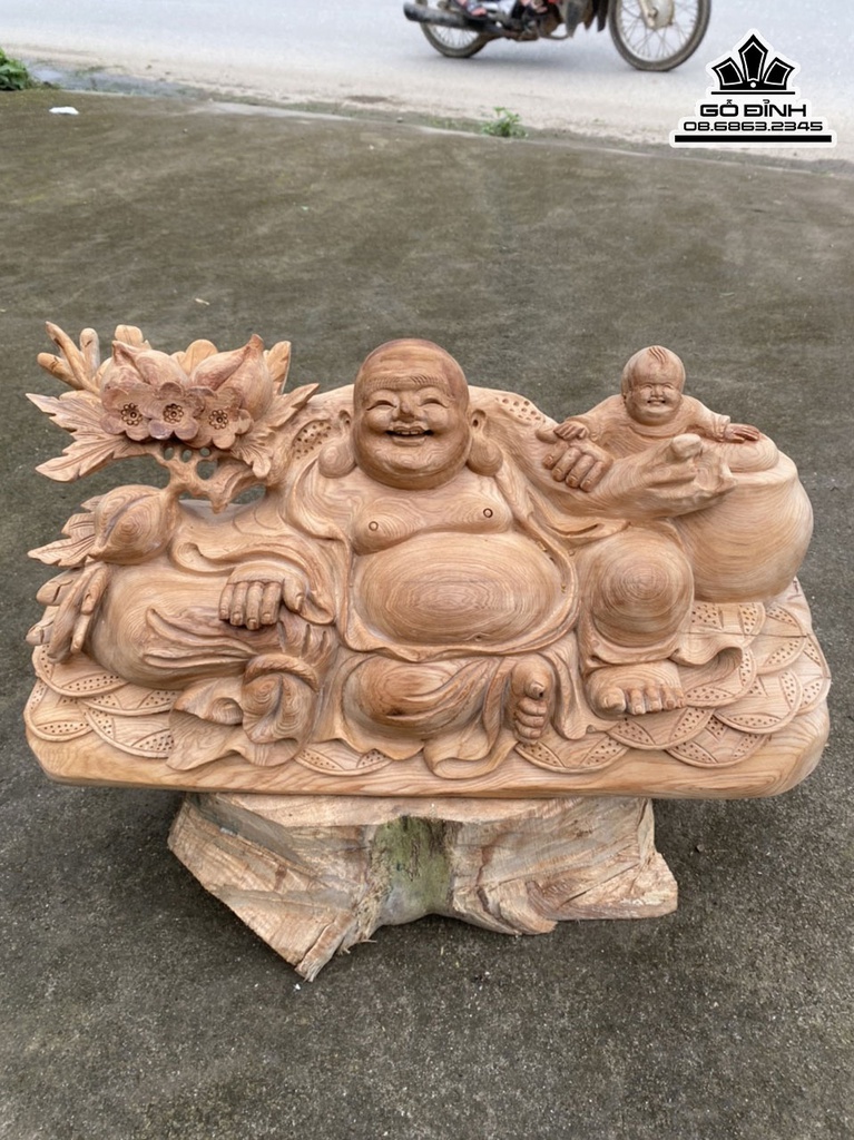 Tượng Phật Di Lặc Gỗ Ngọc Am Cao 26 Ngang 52 Sâu 21 (cm) 1