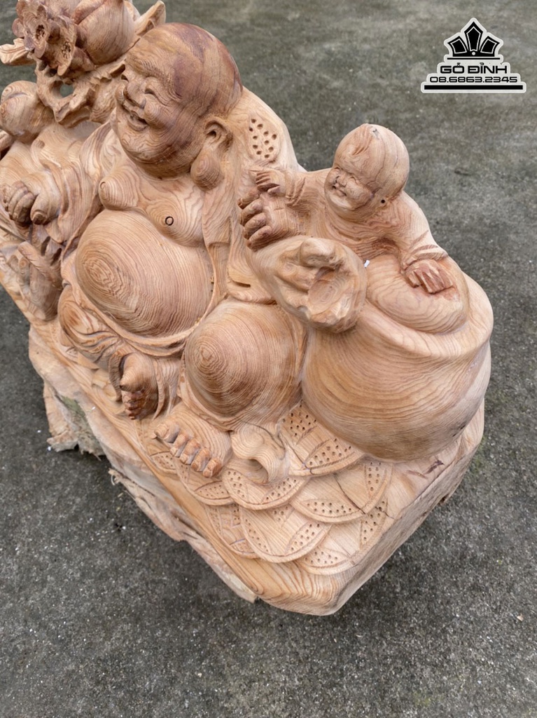 Tượng Phật Di Lặc Gỗ Ngọc Am Cao 26 Ngang 52 Sâu 21 (cm) 3