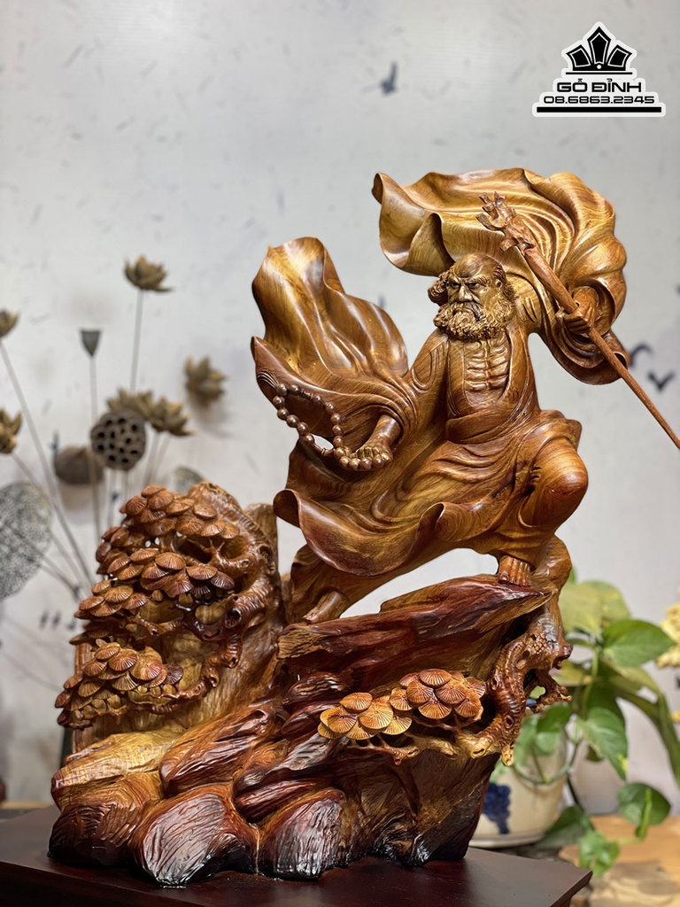 Tượng Đạt Ma Sư Tổ Gỗ Hương Cao 77 Ngang 45 Sâu 23 (cm) 3