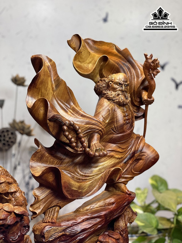 Tượng Đạt Ma Sư Tổ Gỗ Hương Cao 77 Ngang 45 Sâu 23 (cm) 5