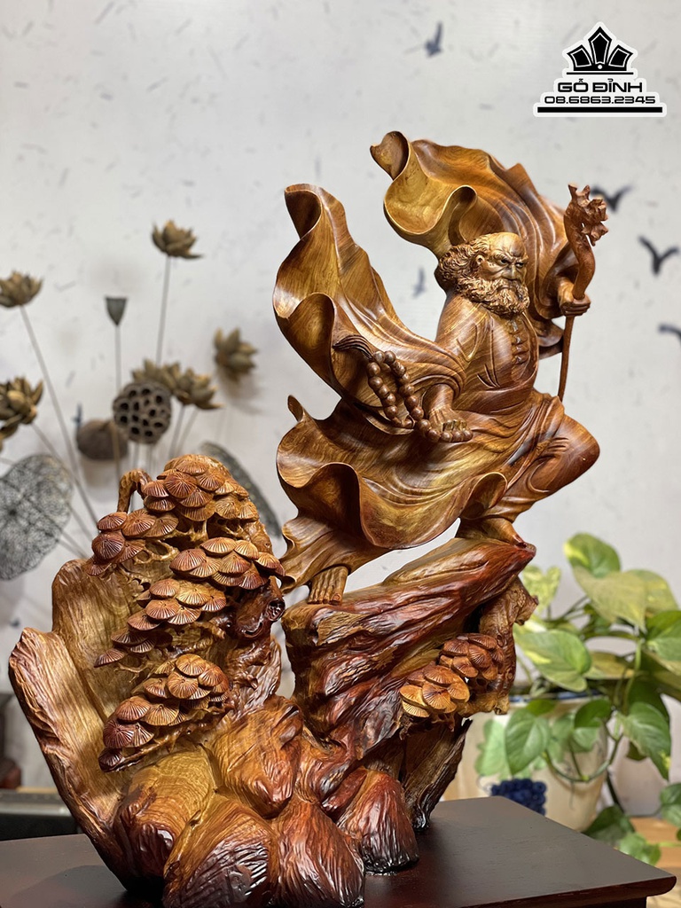 Tượng Đạt Ma Sư Tổ Gỗ Hương Cao 77 Ngang 45 Sâu 23 (cm) 6