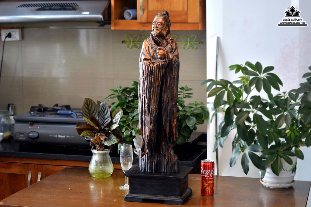 Tượng Thần Trà Lục Vũ Gỗ  Bách Xanh Cao 79 Ngang 18 Sâu 17 (cm) 3