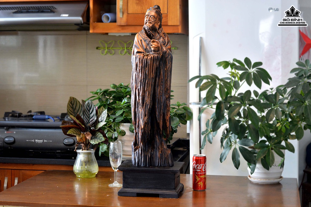 Tượng Thần Trà Lục Vũ Gỗ  Bách Xanh Cao 79 Ngang 18 Sâu 17 (cm)4