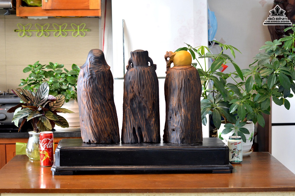 Tượng Phúc Lộc Thọ Gỗ Bách Xanh Cao 50 Ngang 16 Sâu 12 (cm) 1