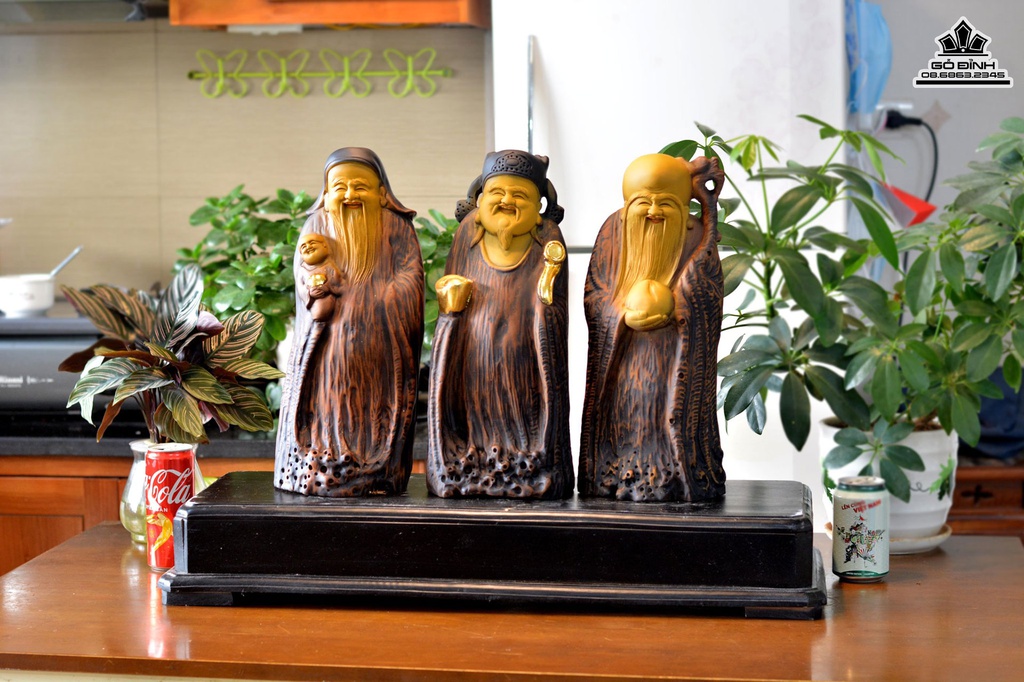 Tượng Phúc Lộc Thọ Gỗ Bách Xanh Cao 50 Ngang 16 Sâu 12 (cm)4