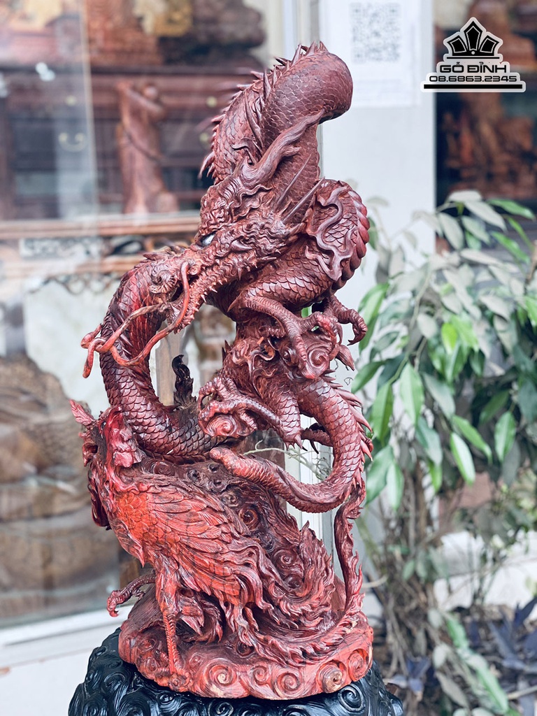 Tượng Long Phụng Gỗ Tử Đàn Cao 73 Ngang 35 Sâu 27 (cm) 2